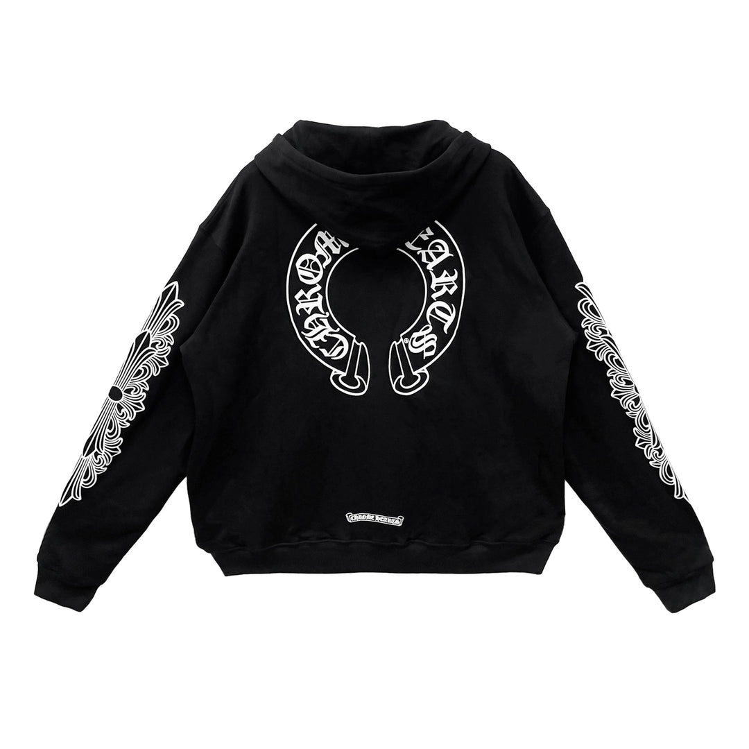 Chrome Hearts Horseshoe Floral Sleeve Thermal Zip Up Hoodie