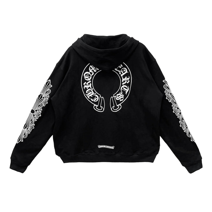 Chrome Hearts Horseshoe Floral Sleeve Thermal Zip Up Hoodie