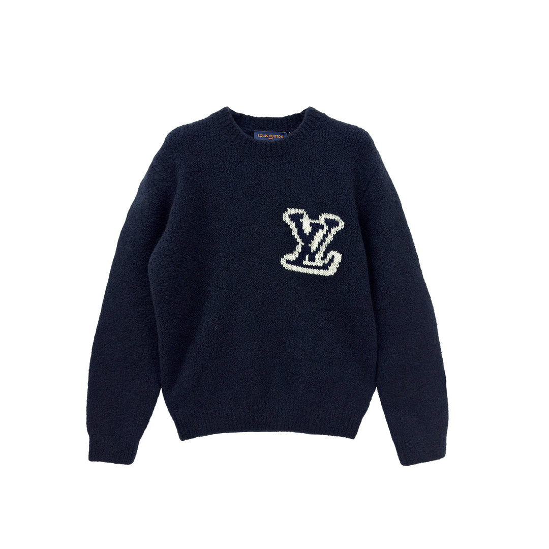 Louis Vuitton Navy Intarsia LOGO Wool Crewneck Sweater