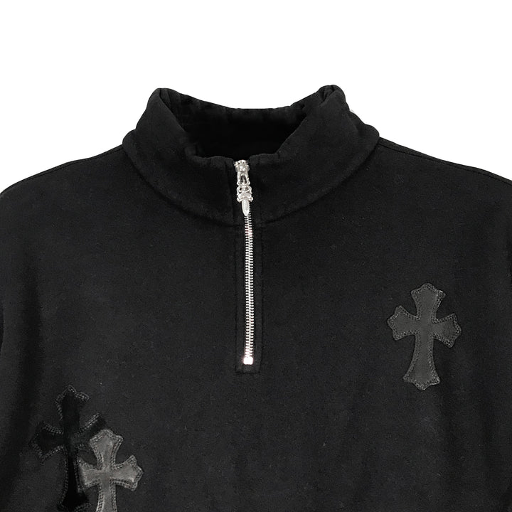 Chrome Hearts Black Patent Leather Cross Half Zip Sweatshirt