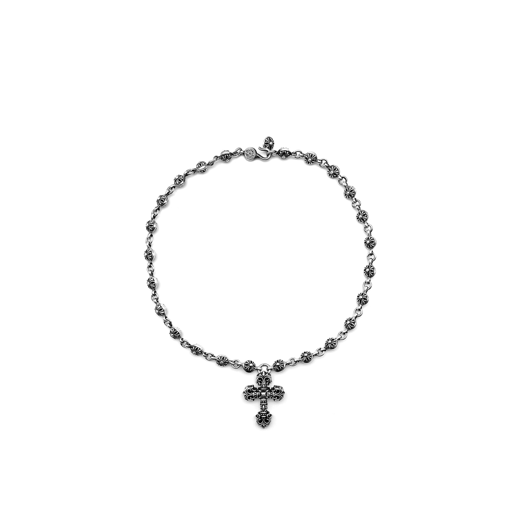 Chrome Hearts Silver Crossball Necklace With Filigree Cross