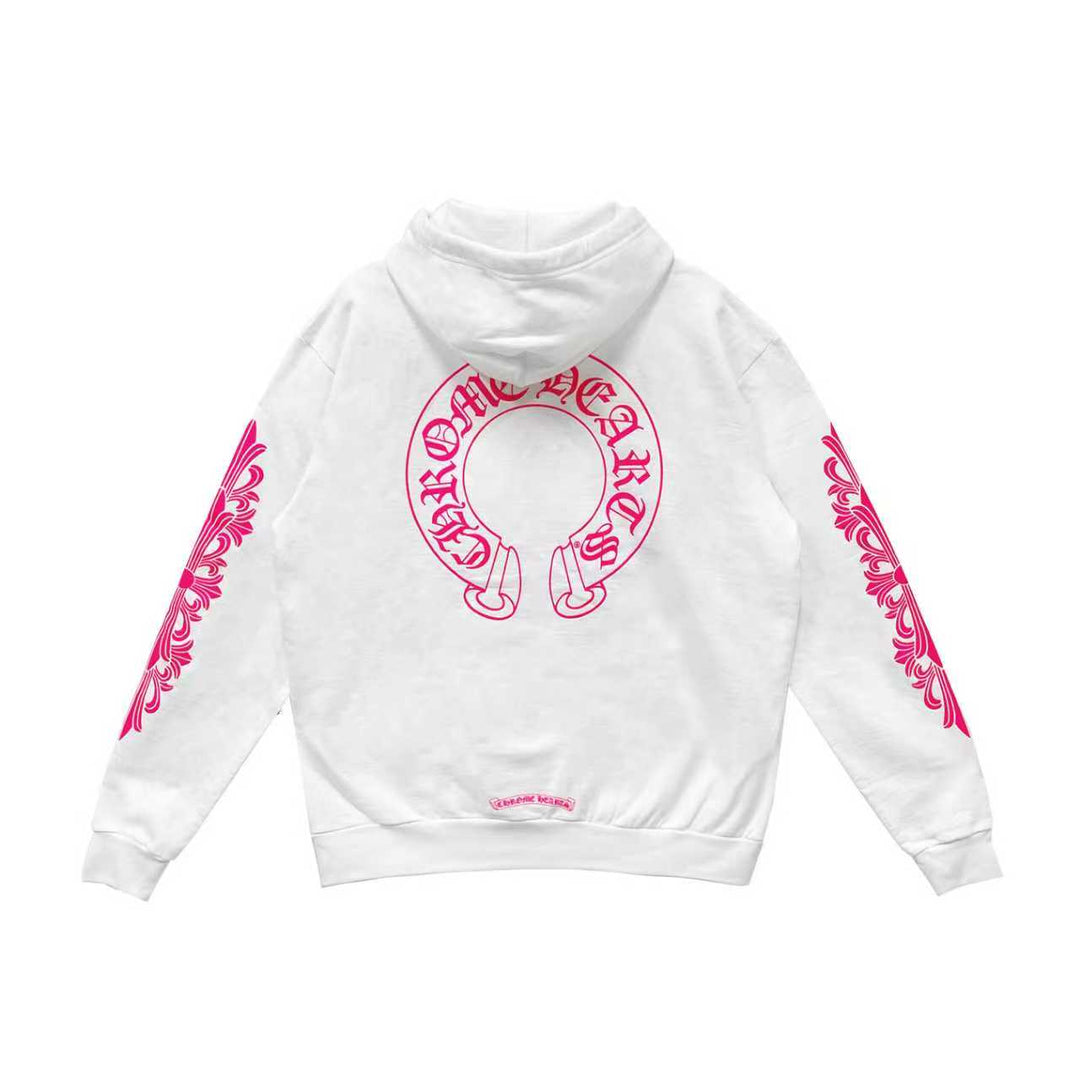 Chrome Hearts Pink Horseshoe Floral Sleeve Pullover Hoodie