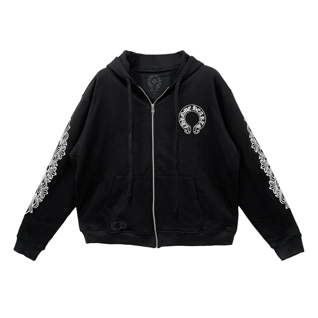Chrome Hearts Horseshoe Floral Sleeve Thermal Zip Up Hoodie