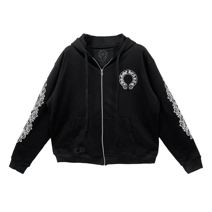 Chrome Hearts Horseshoe Floral Sleeve Thermal Zip Up Hoodie
