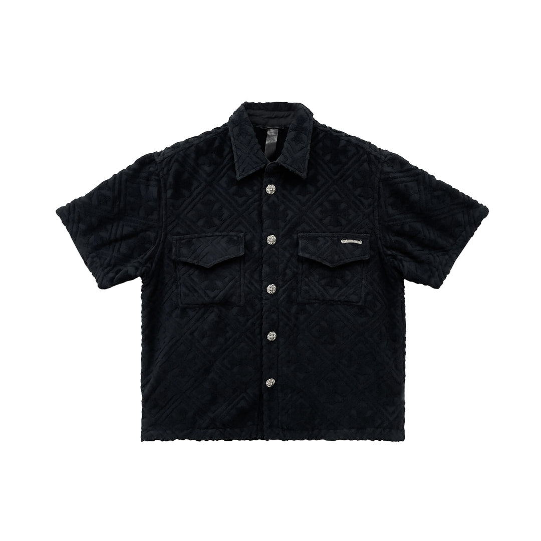 Chrome Hearts Black Terry Cloth Plus Monogram Short Sleeve Shirt