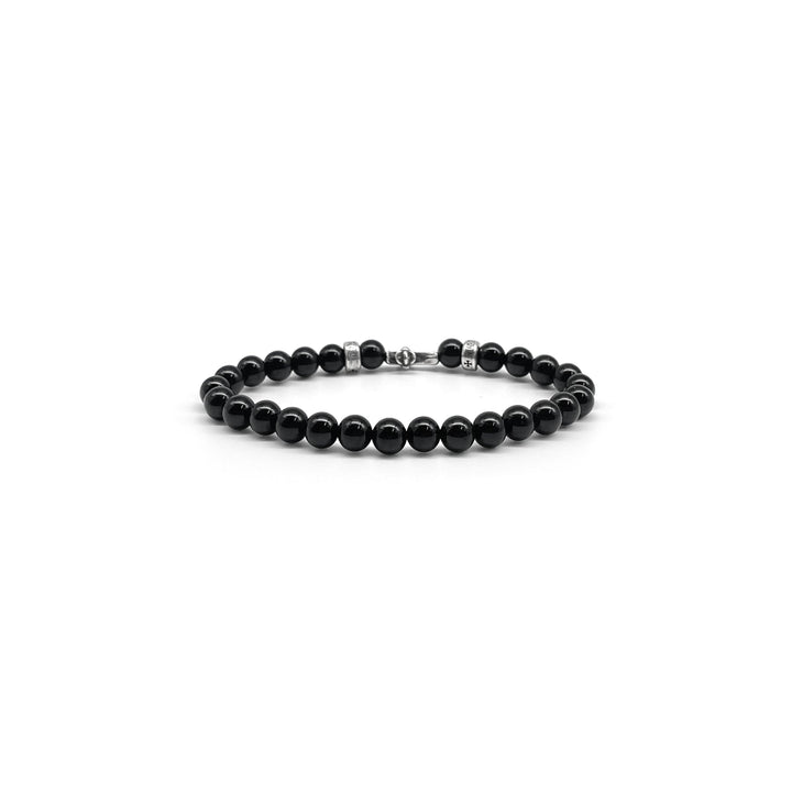 Chrome Hearts 6mm Obsidian 3 Silver Cross Bracelet