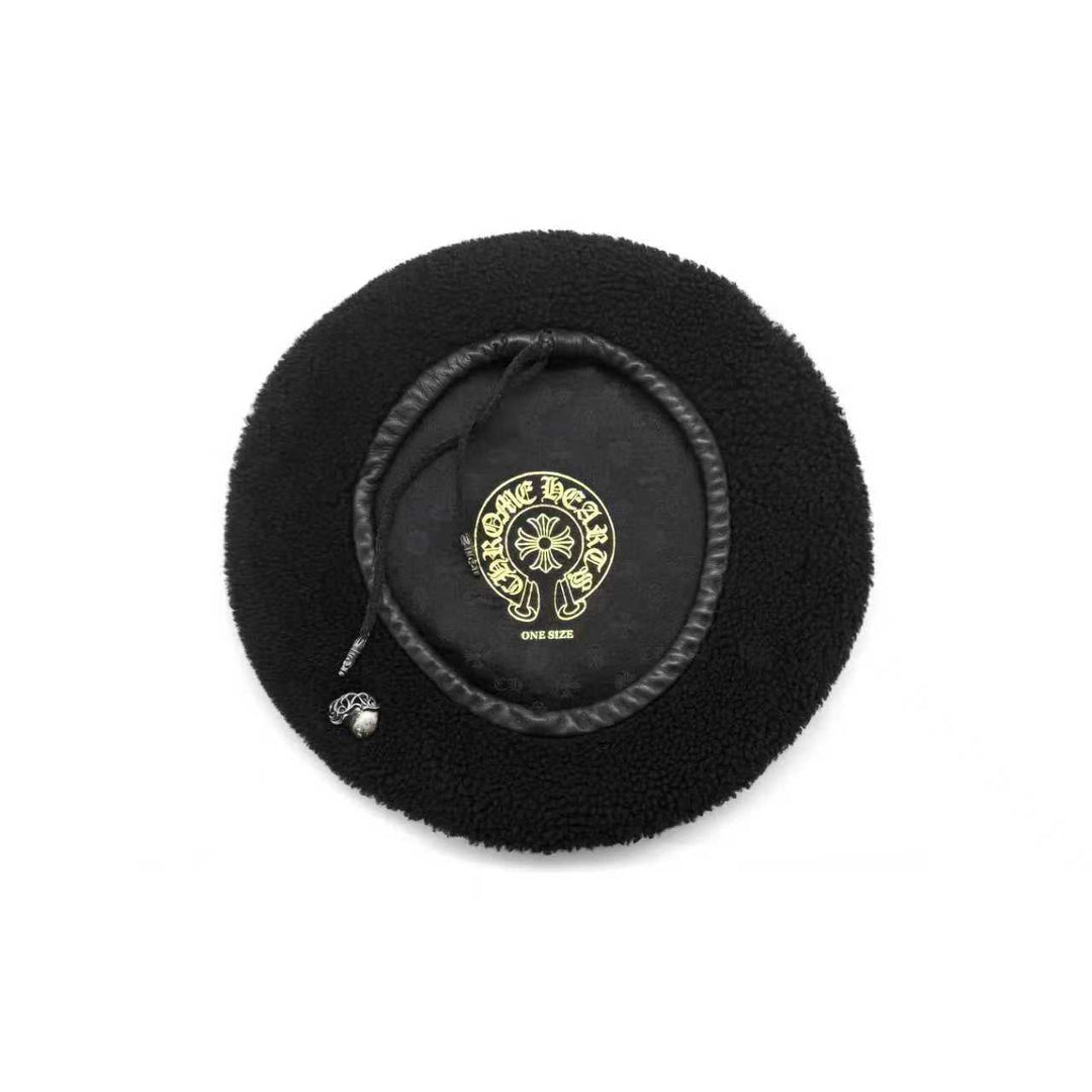 Chrome Hearts Silver Vine Heart Black Beret