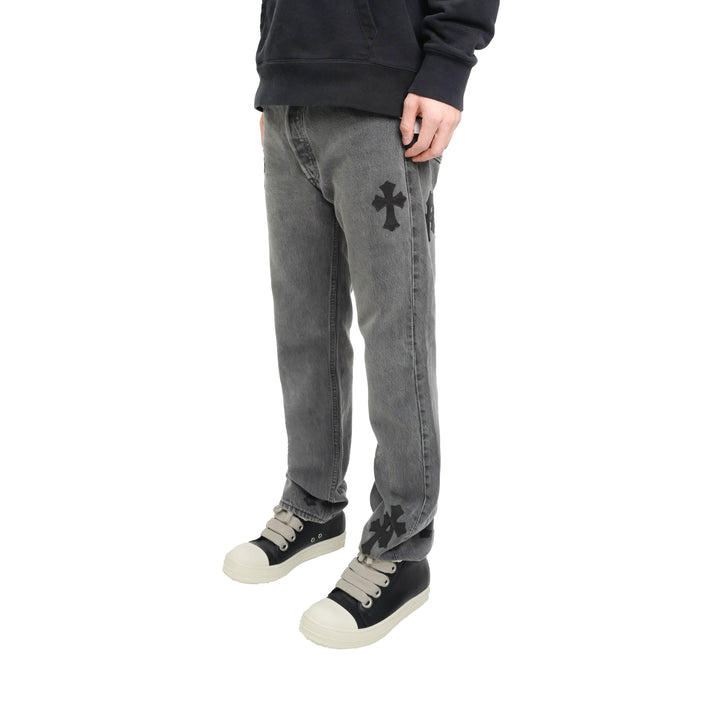 Chrome Hearts Levi's 501 Black Cross Patch Grey Jeans