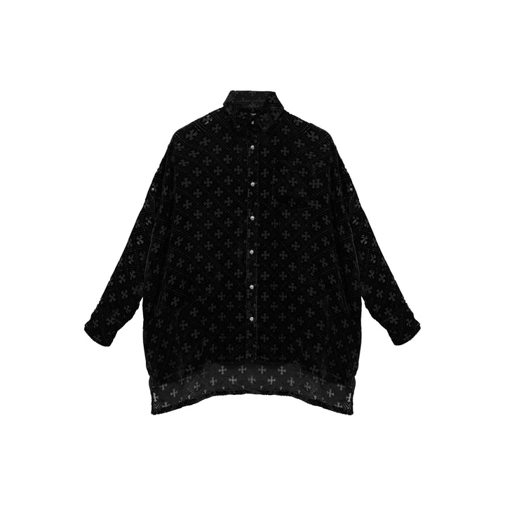 Chrome Hearts Velvet Tonal Monogram Cross Black Mahal Kita Shirt