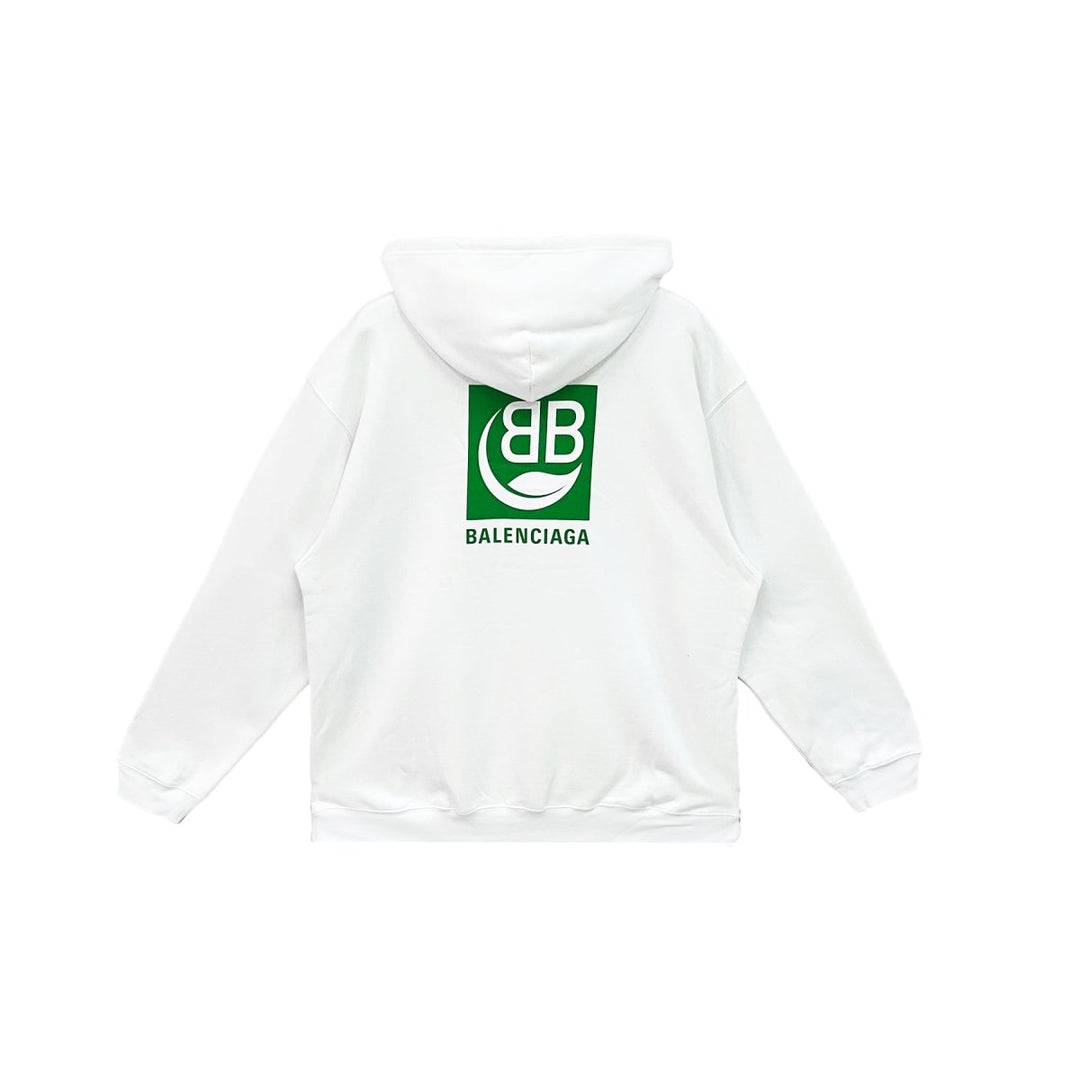 Balenciaga Green BB Print White Hoodie - SHENGLI ROAD MARKET