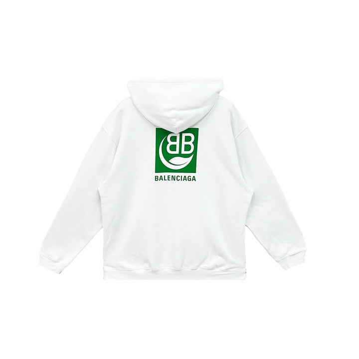 Balenciaga Green BB Print White Hoodie - SHENGLI ROAD MARKET