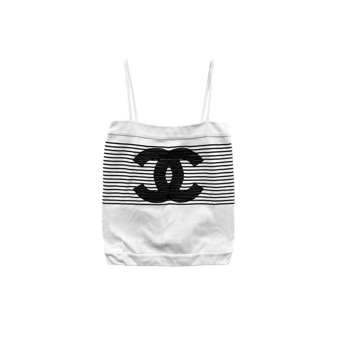 Chanel Logo Print Stripe Tank Top