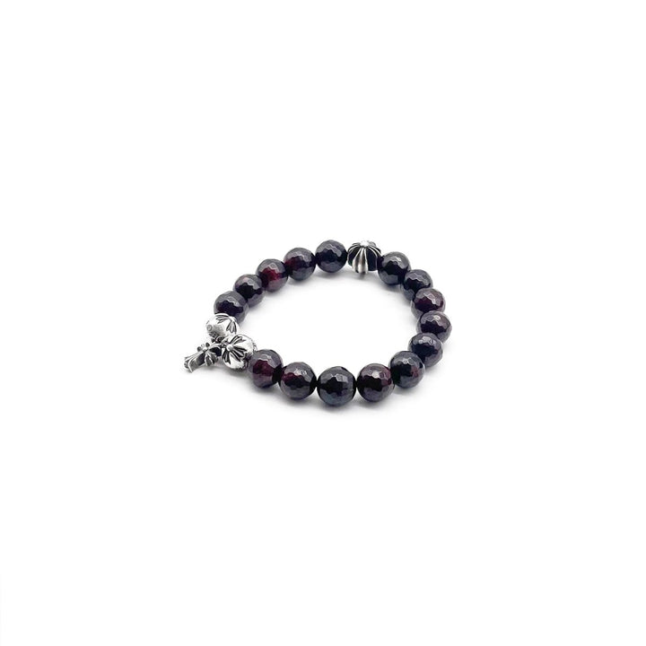 Chrome Hearts 10mm Garnet Silver Cross Beaded Bracelet - SHENGLI ROAD MARKET