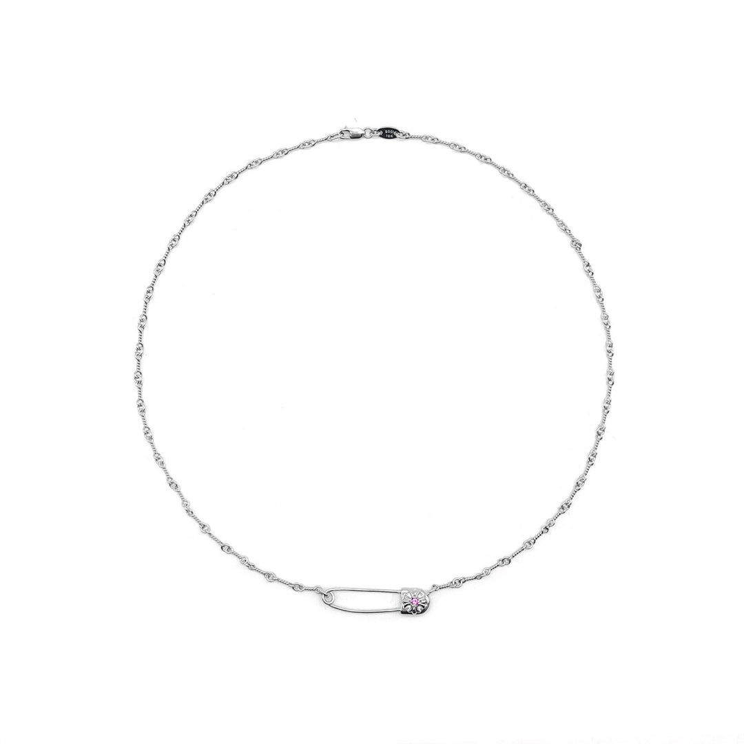 Chrome Hearts 18K Twist Chain Pink Saph Charm Cross Pin Necklace - SHENGLI ROAD MARKET