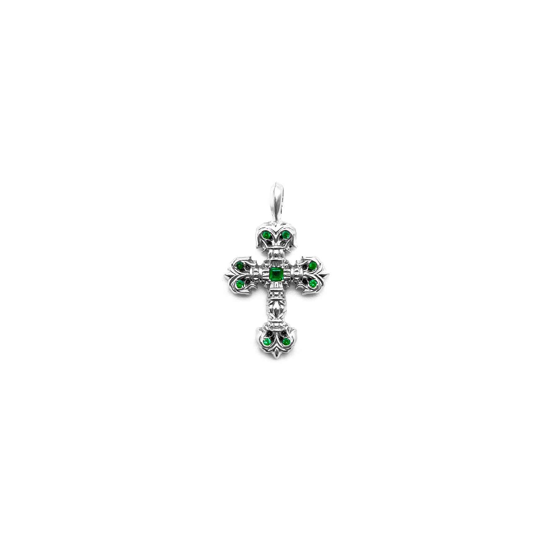 Chrome Hearts 18K White Gold Emerald Filigree Charm Pendant - SRM