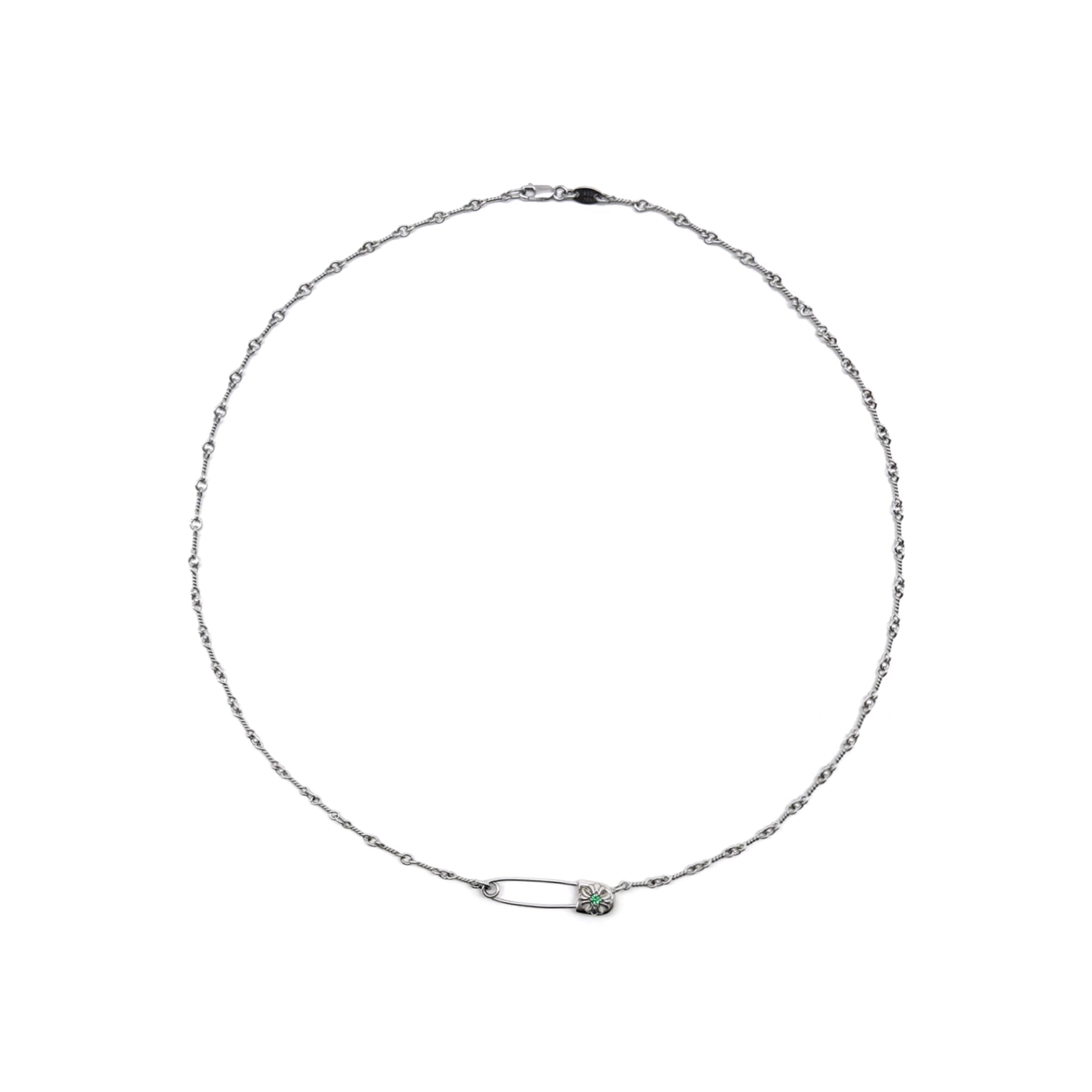 Chrome Hearts 18K White Gold Emerald Safety Pin Necklace - SRM