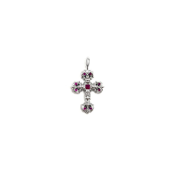Chrome Hearts 18K White Gold Pink Saph Filigree Cross Charm Pendant - SHENGLI ROAD MARKET