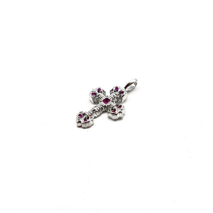 Chrome Hearts 18K White Gold Pink Saph Filigree Cross Charm Pendant - SHENGLI ROAD MARKET