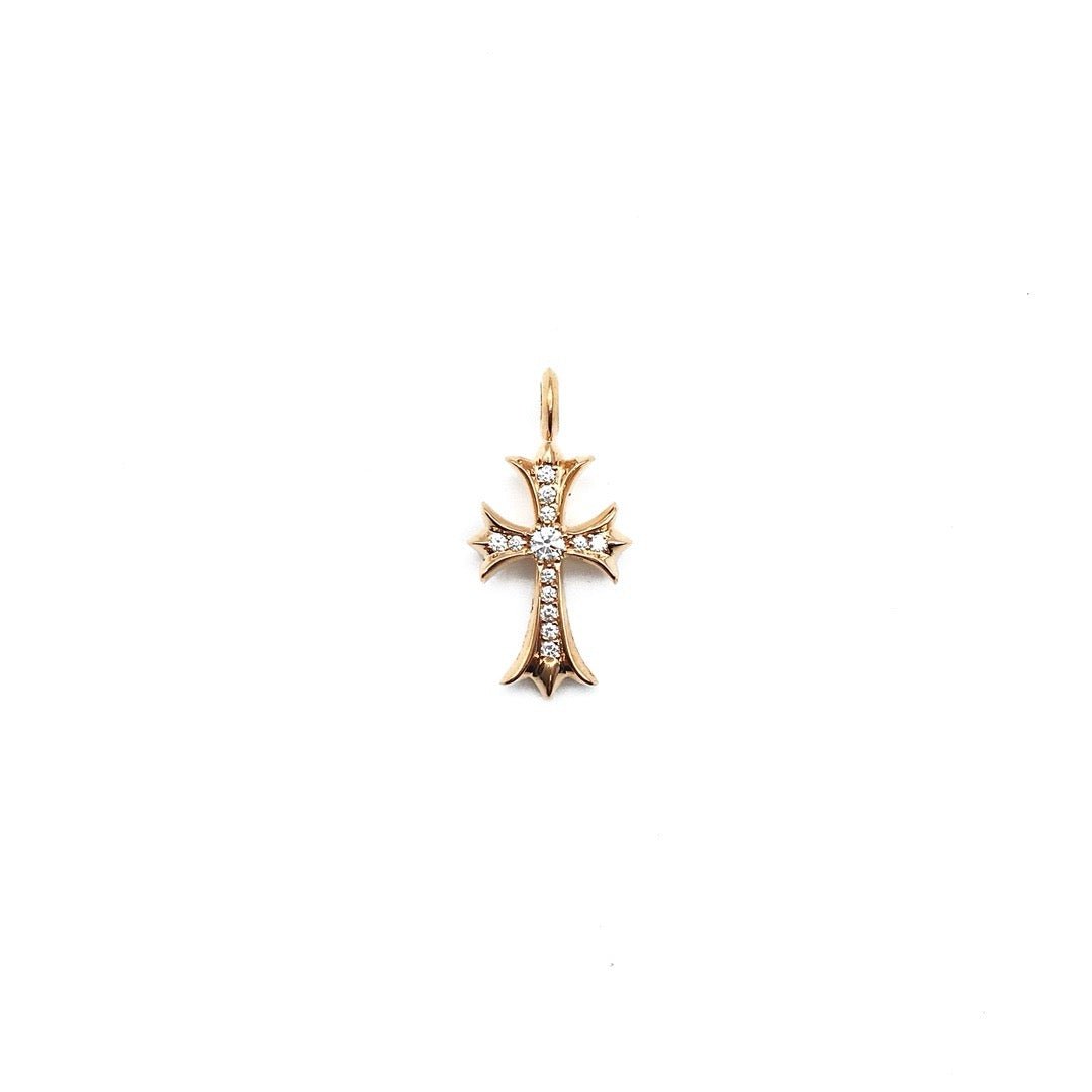 Chrome Hearts 22K Gold Diamonds Tiny Cross Charm Pendant - SHENGLI ROAD MARKET