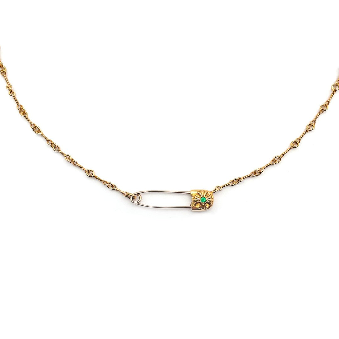Chrome Hearts 22K Gold Emerald Pin Safety Necklace - SHENGLI ROAD MARKET