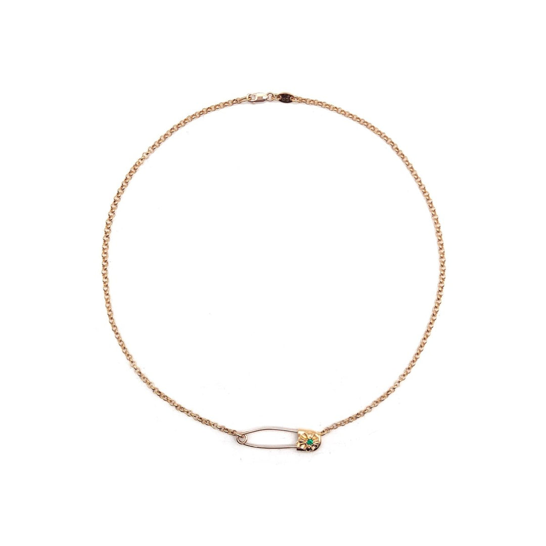 Chrome Hearts 22K Gold Emerald Safety Pin Roll Chain Necklace - SHENGLI ROAD MARKET