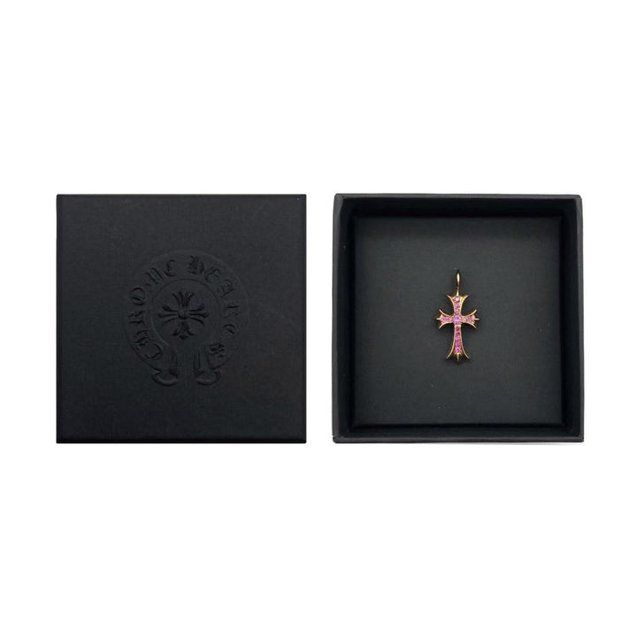 Chrome Hearts 22K Gold Pink Saph Tiny Cross Charm Pendant - SHENGLI ROAD MARKET