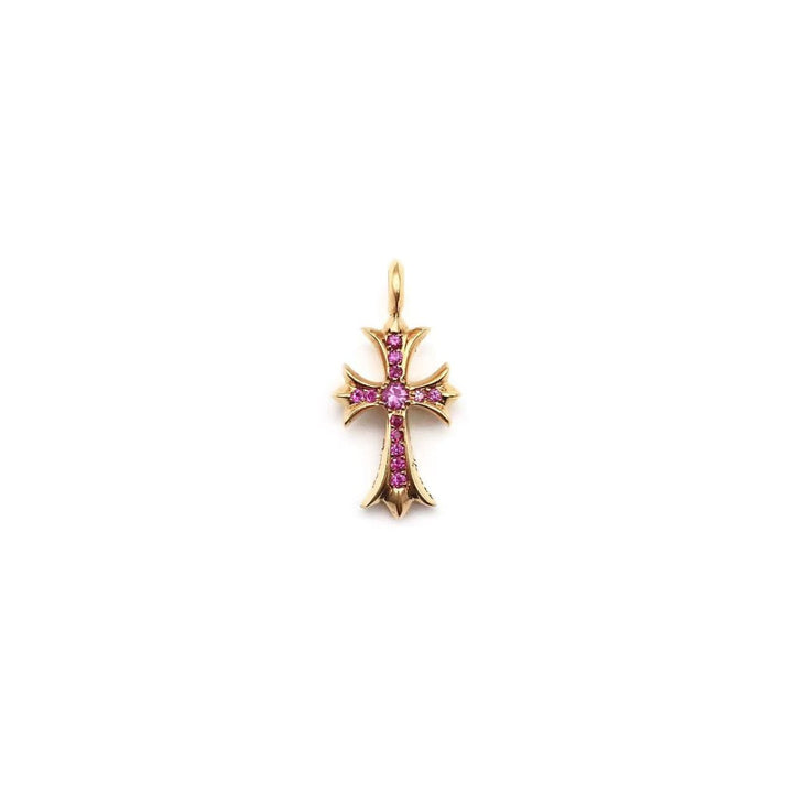 Chrome Hearts 22K Gold Pink Saph Tiny Cross Charm Pendant - SHENGLI ROAD MARKET