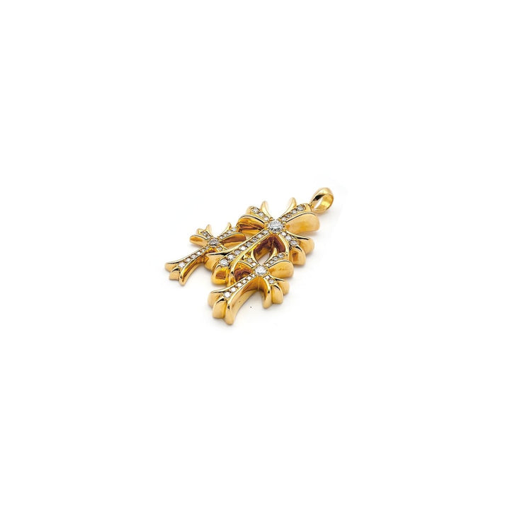 Chrome Hearts 22K Gold Triple Cross Diamonds Charm Pendant - SHENGLI ROAD MARKET
