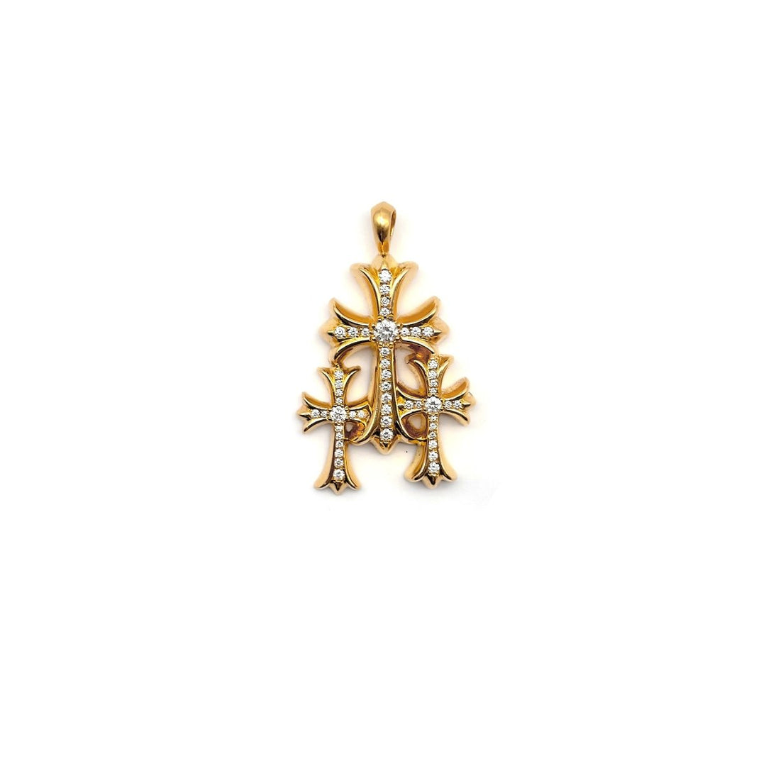 Chrome Hearts 22K Gold Triple Cross Diamonds Charm Pendant - SHENGLI ROAD MARKET
