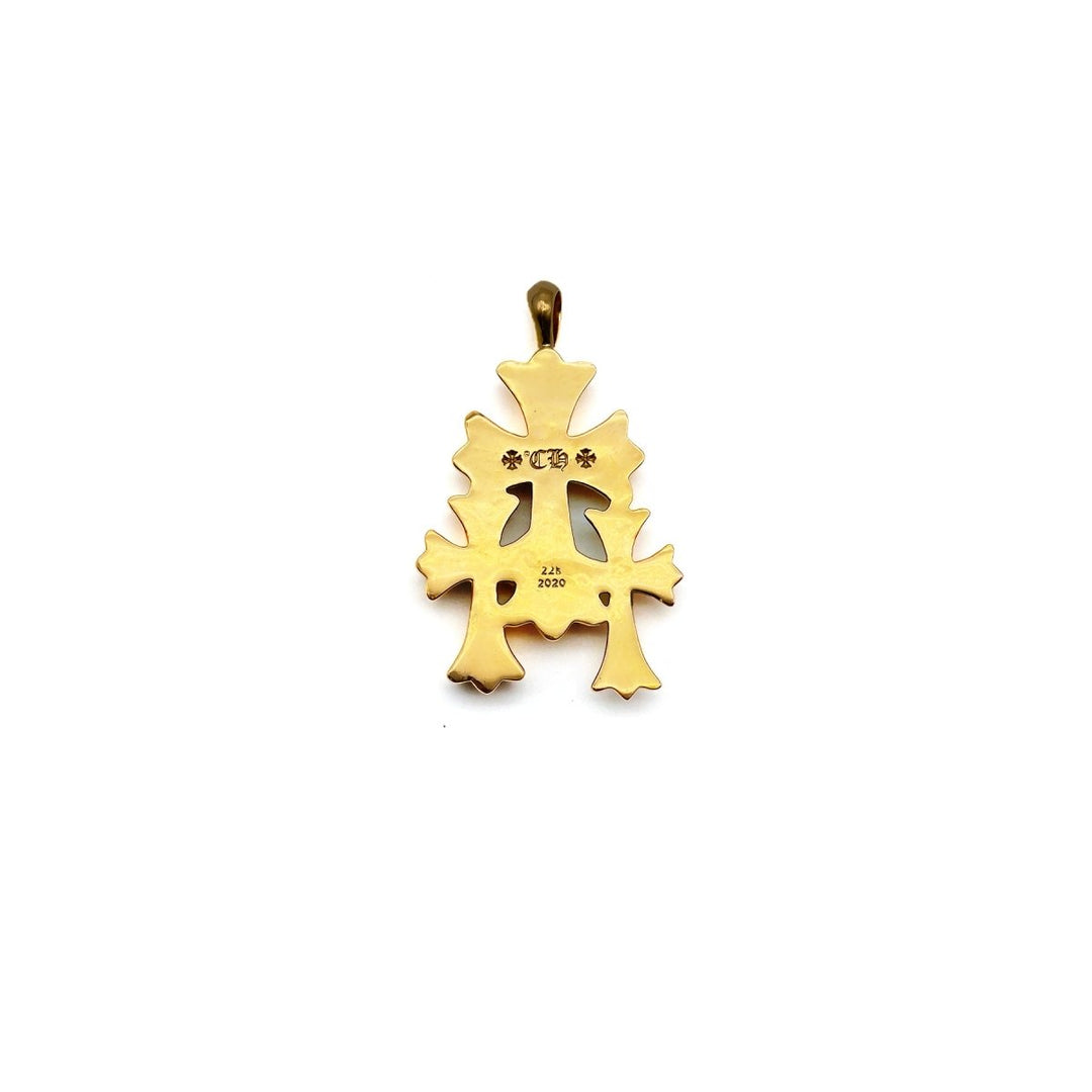 Chrome Hearts 22K Gold Triple Cross Diamonds Charm Pendant - SHENGLI ROAD MARKET