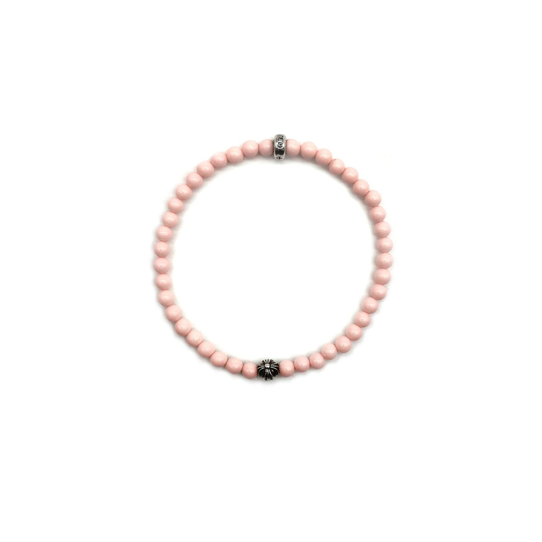 Chrome Hearts 6mm Pink Beaded 2 Silver Cross Ball Bracelet - SHENGLI ROAD MARKET