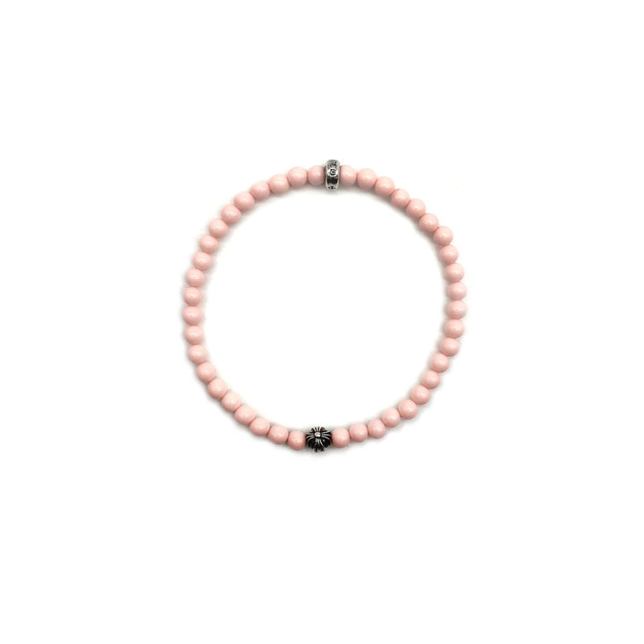 Chrome Hearts 6mm Pink Beaded 2 Silver Cross Ball Bracelet - SHENGLI ROAD MARKET