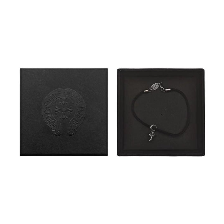 Chrome Hearts 925 Silver Cross Pendant Black Cord Bracelet - SHENGLI ROAD MARKET
