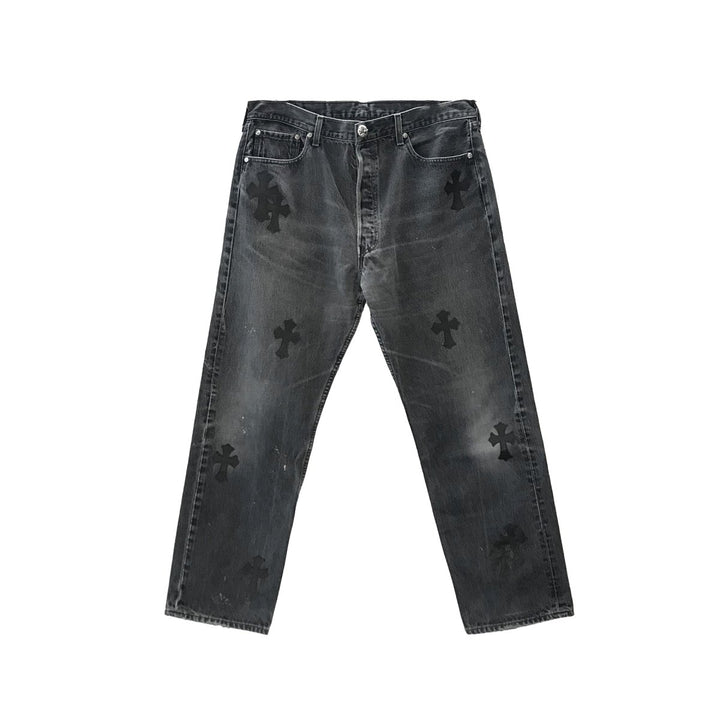 Chrome Hearts Black Cross Patch Jeans - SHENGLI ROAD MARKET