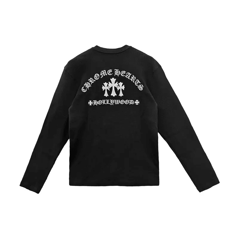 Chrome Hearts Thermal ブラック Chrome Hearts Black Henley Embroidered Thermal Shirt - SRM