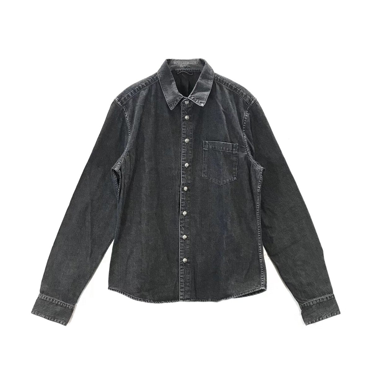 Chrome Hearts Black Leather Cross Patch Denim Shirt - SRM