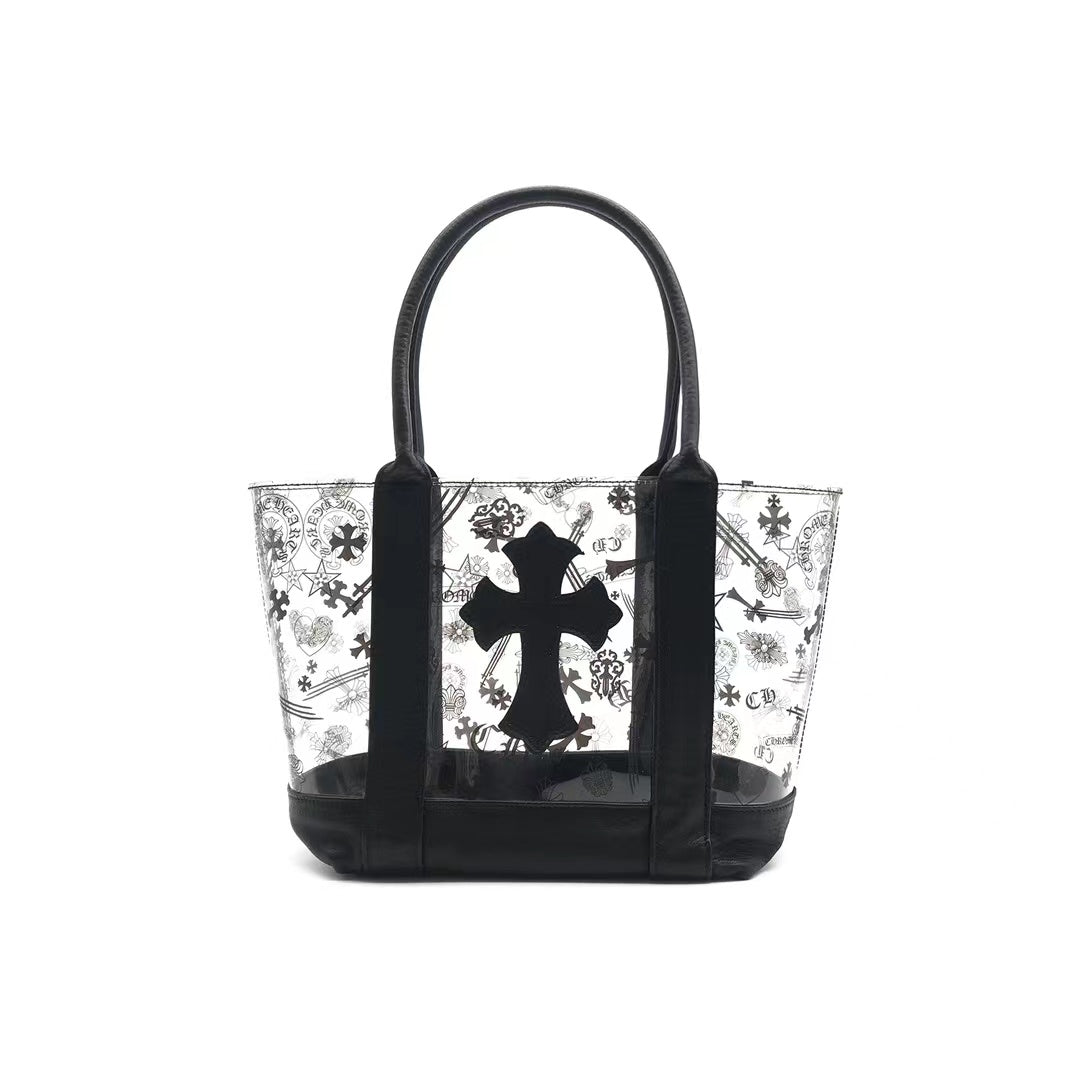 Chrome Hearts Black PVC Leather Cross Tote Bag - SRM
