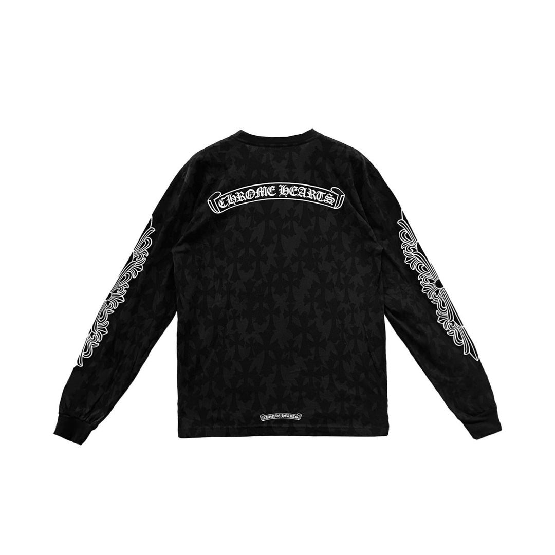 Chrome Hearts Black Tonal Monogram Scroll Horseshoe Logo Long Sleeve Tee - SHENGLI ROAD MARKET