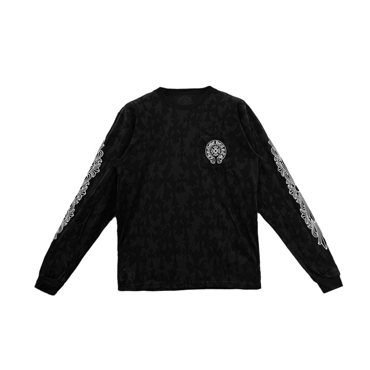 Chrome Hearts Black Tonal Monogram Scroll Horseshoe Logo Long Sleeve Tee - SHENGLI ROAD MARKET