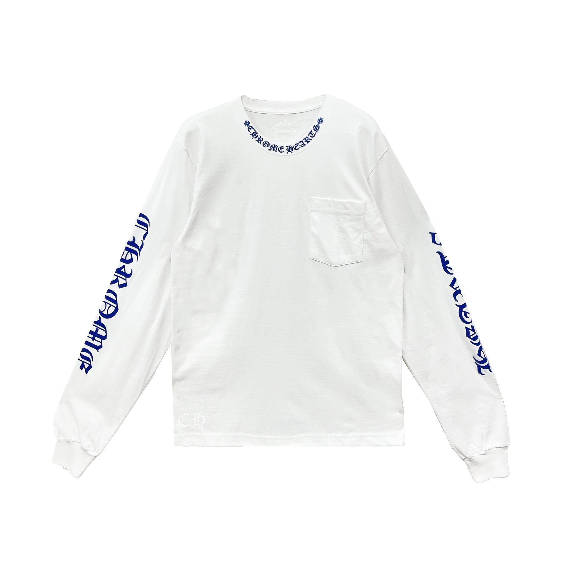 CHROME HEARTS ラグランロンT　 ホワイト/ブルー Chrome Hearts Blue Neck Logo Long Sleeve T-Shirt Tee - SRM