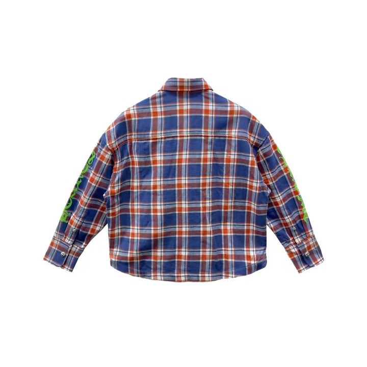 Chrome Hearts Blue & Red Plaid Cropped Cargo Flannel Shirt - SHENGLI ROAD MARKET