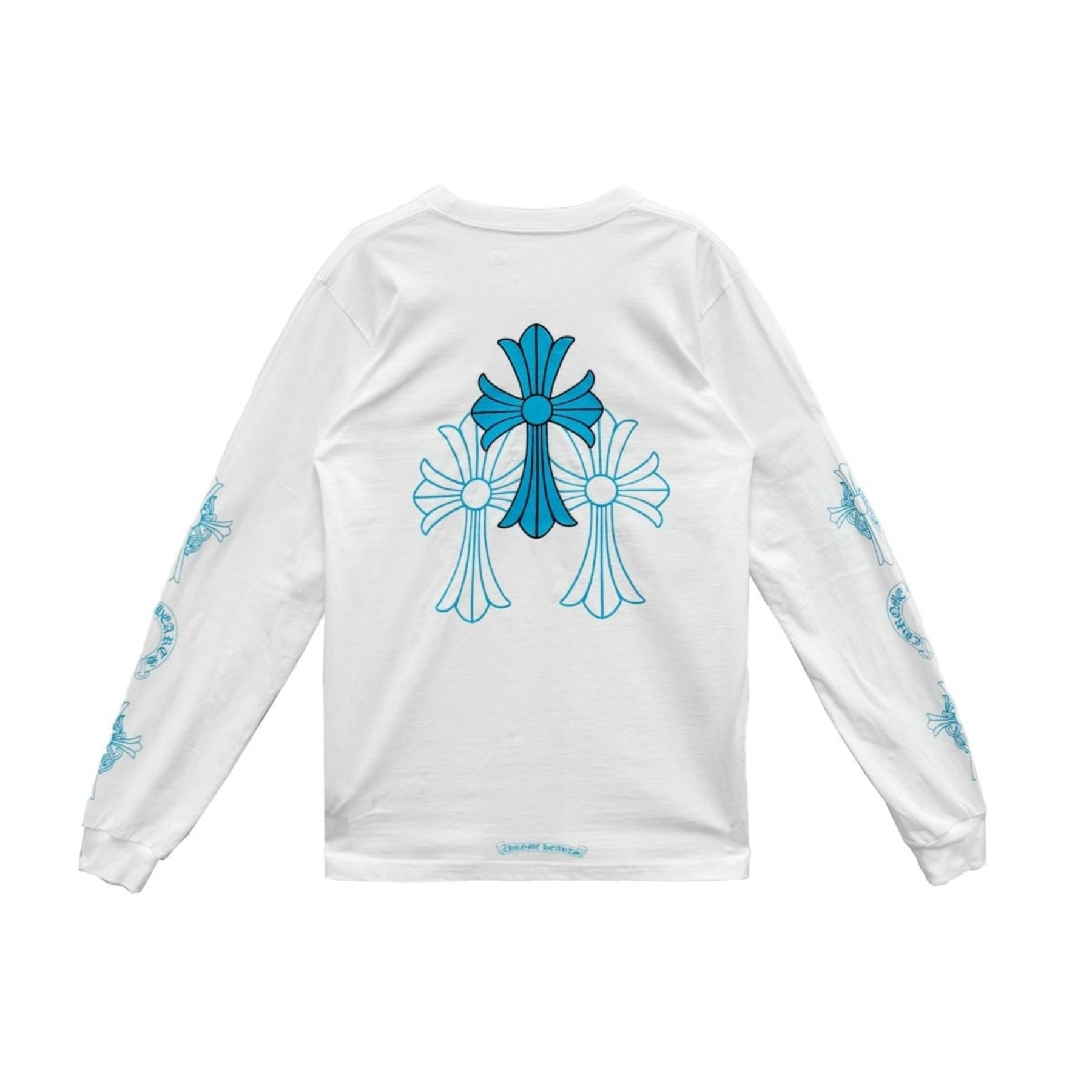 Chrome Hearts Blue Triple Cross Floral Long Sleeves Tee -SRM