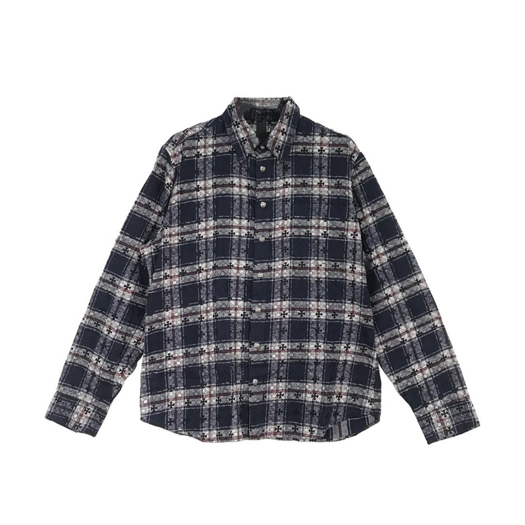 Chrome Heartsモノグラム クロスパッチ フランネルシャツ 並行輸入品 chrome-hearts-blueblack-