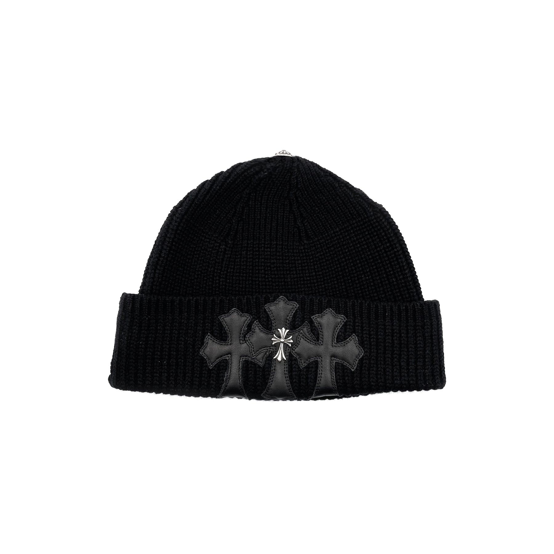 クロムハーツ　Cashmere Beanie クロス　パッチ Chrome Hearts Cashmere Cross Leather Patch Black Beanie - SRM