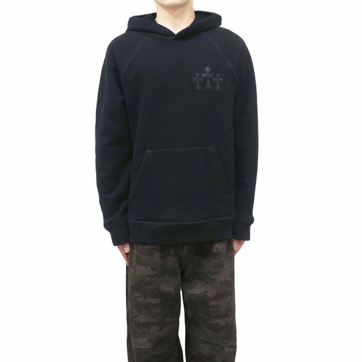 Chrome Hearts CH Logo Cross Leather Patch Black Pullover Hoodie - SHENGLI ROAD MARKET