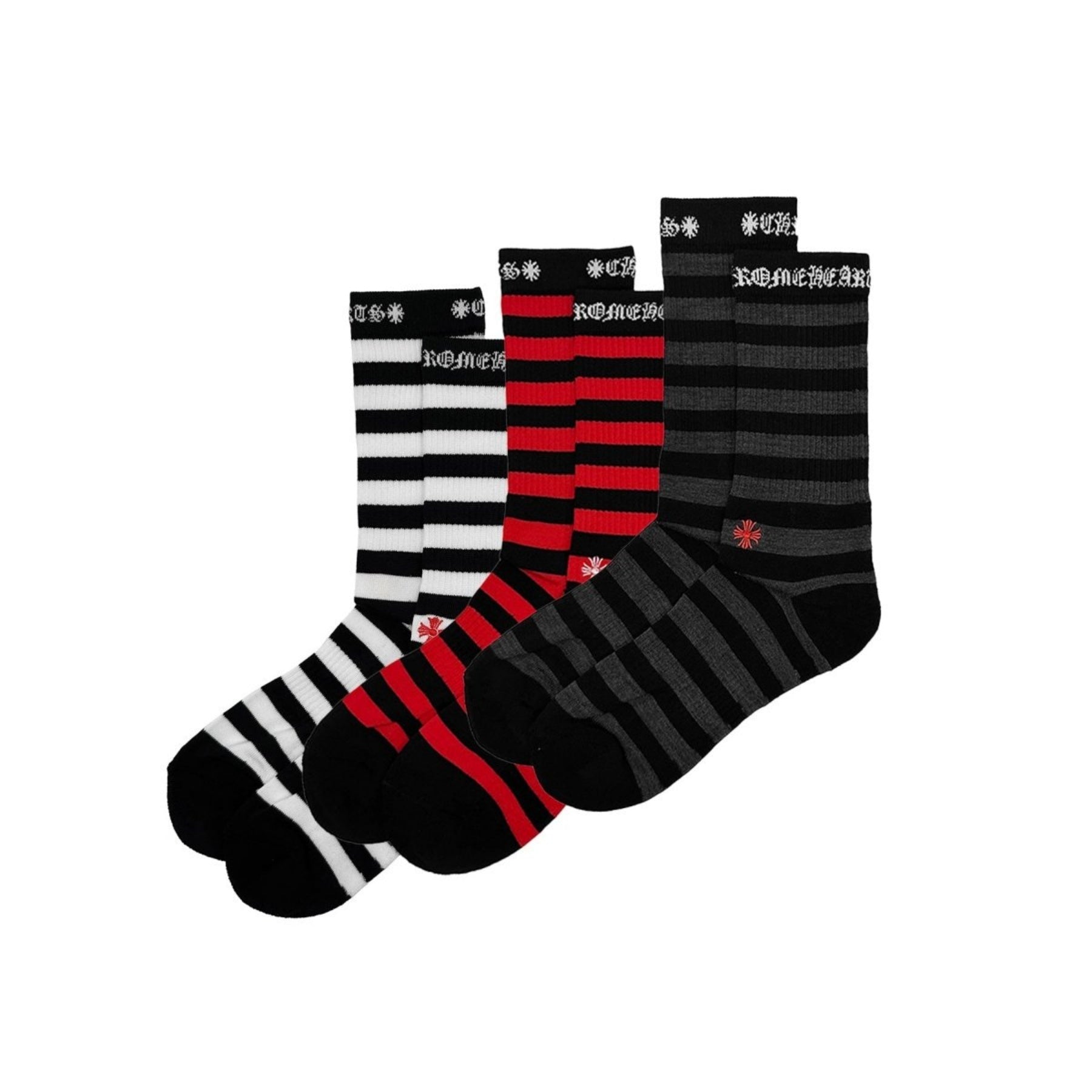 CHROME HEARTS ストライプソックス Mサイズ Chrome Hearts Cross Embroidered Striped Knee-High Socks -SRM