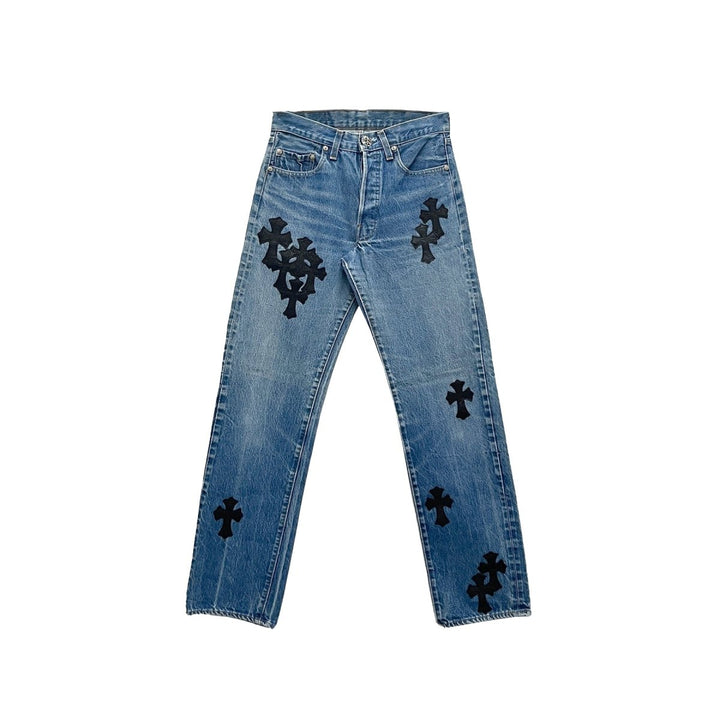 Chrome Hearts Extremely Rare Alligator Cross Patch Jeans - SHENGLI ROAD MARKET