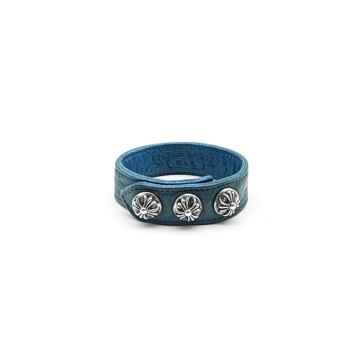 Chrome Hearts Green Silver Cross Button Leather Bracelet - SHENGLI ROAD MARKET