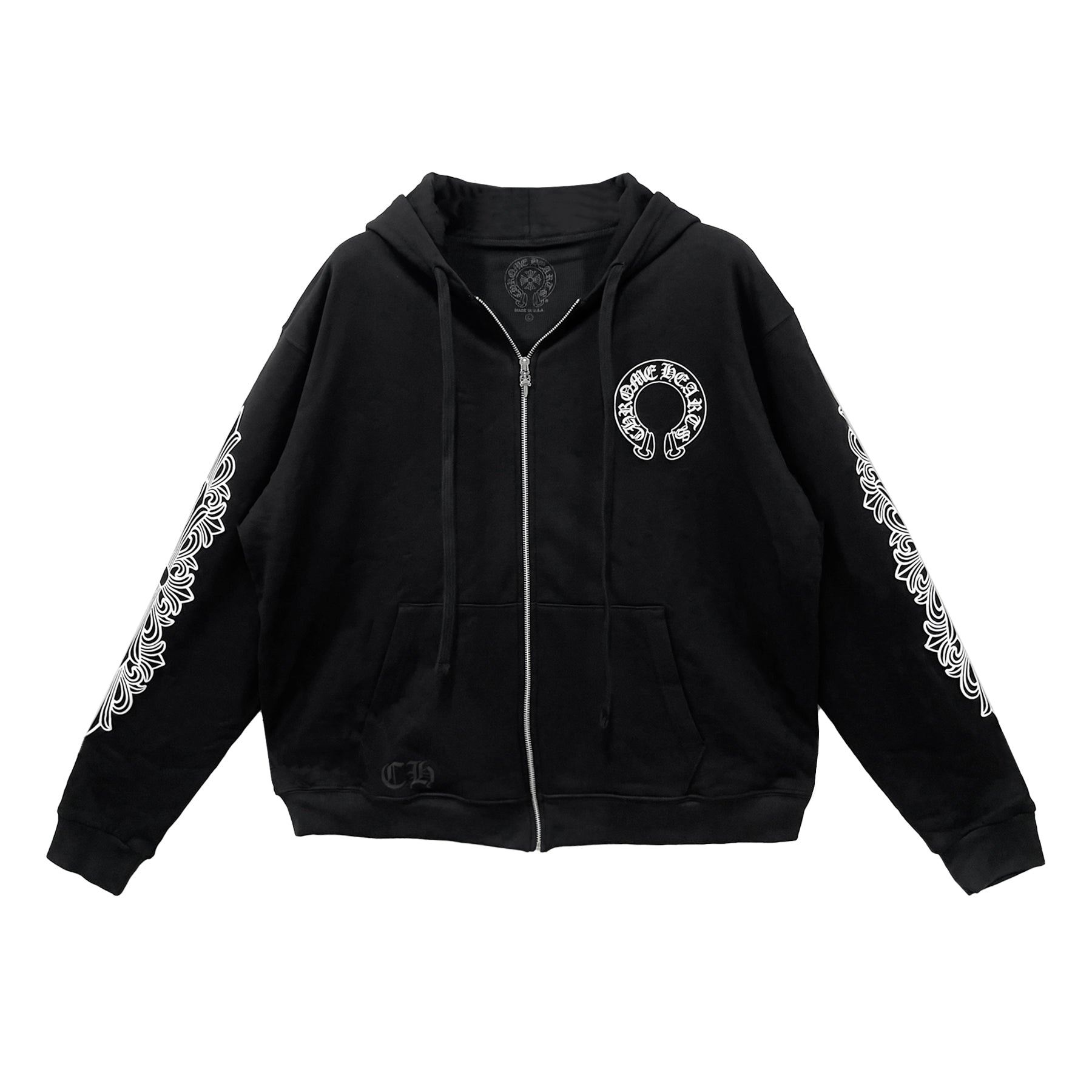 Chrome Hearts Horseshoe Floral Sleeve Thermal Zip Up Hoodie - SRM
