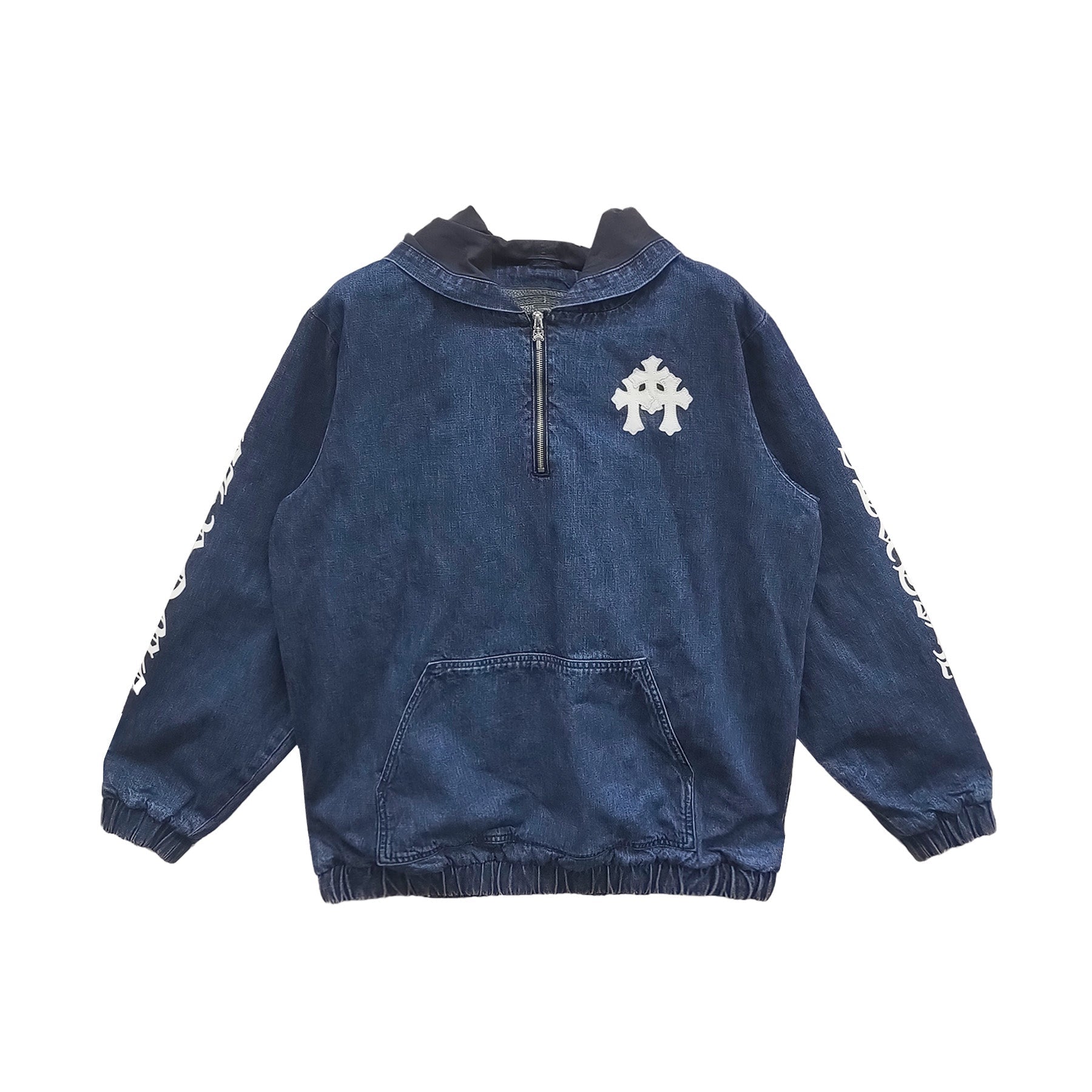 Chrome Hearts Leather Cemetery Triple Cross Denim Quarter-Zip